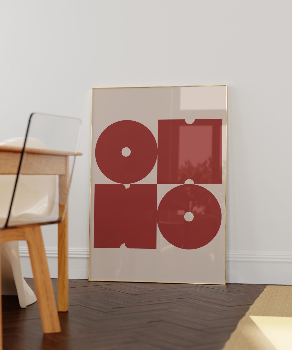 Dark Red Modern Bauhaus Geometric Abstract Shape Poster Artwork - Image 3