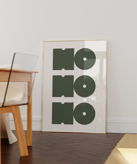 Ho Wall Art Green Bold Typography Retro Christmas Print Funny Vintage Xmas Santa Trendy Holiday Decor