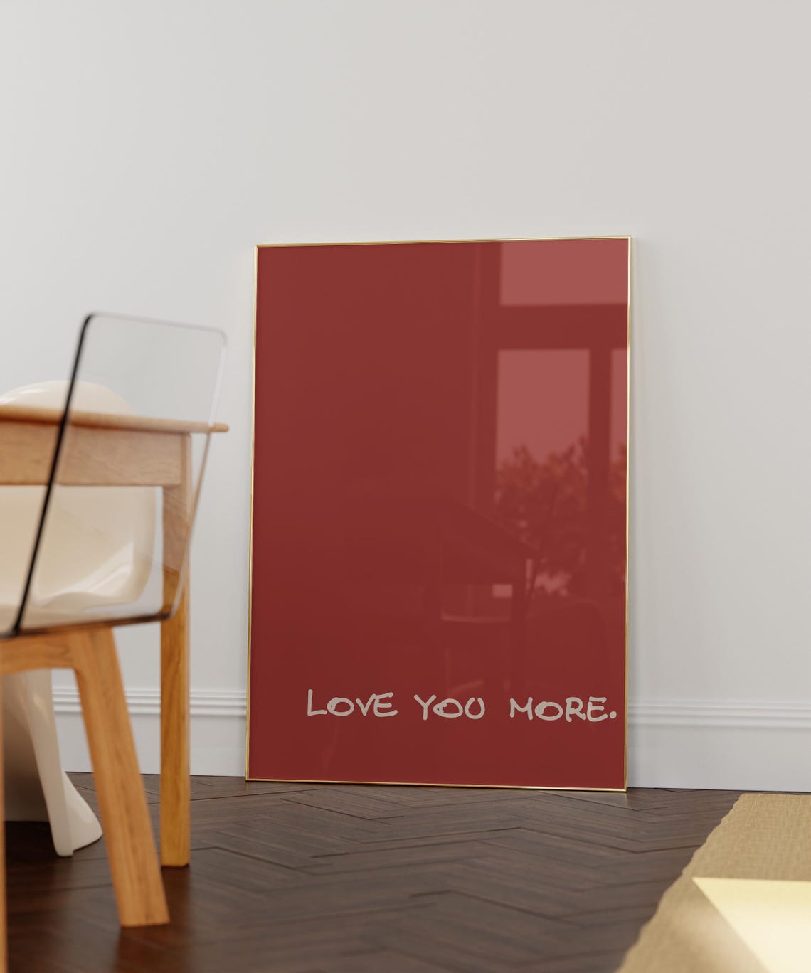 Love You More Deep Red Retro Typography Script Trendy Wall Art
