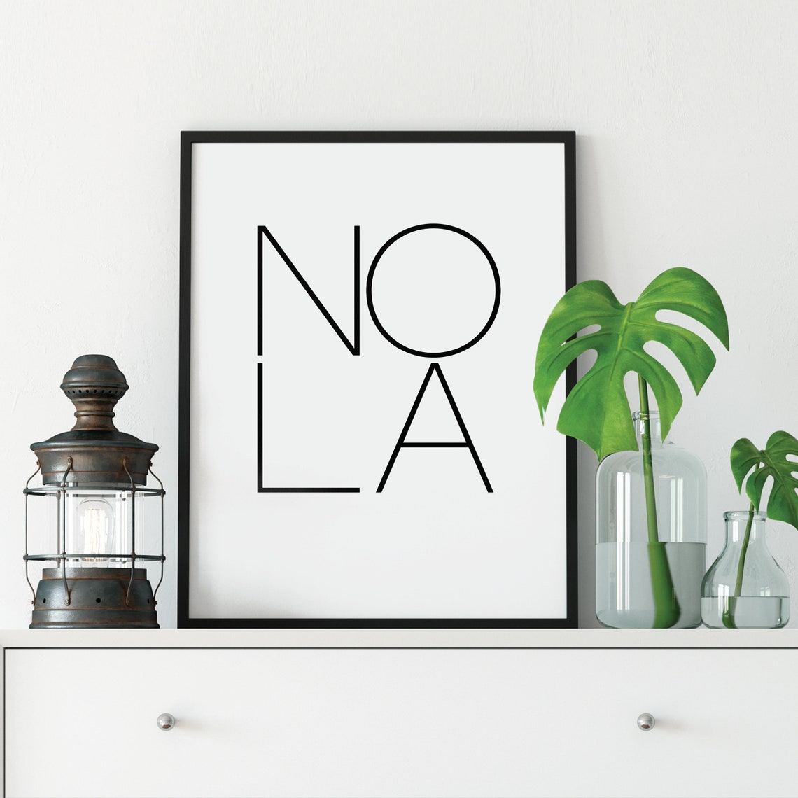 NOLA New Orleans Minimalist Thin Line Typography Black White Poster - Image 3