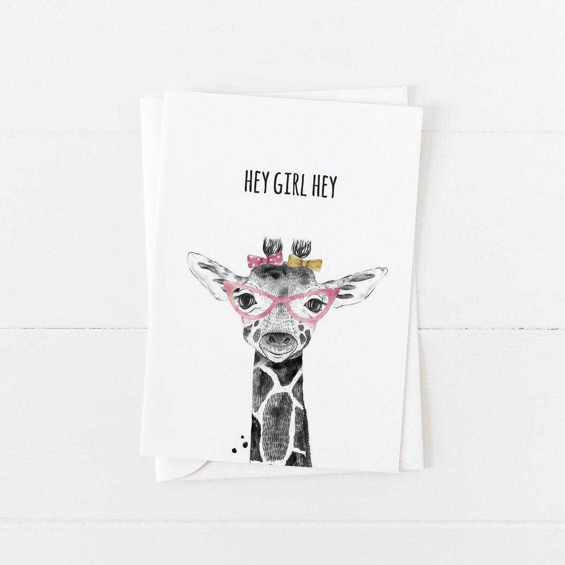 Hey Girl Hey Giraffe With Glasses Funny Friendship Greeting Card Print
