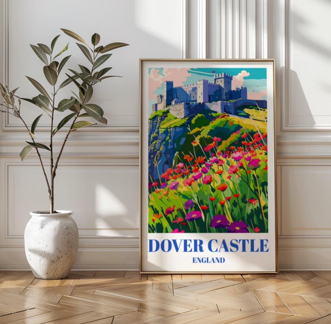 Dover Castle England Medieval Fortress Above Wildflower Cliffs Poster