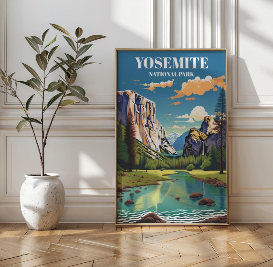 Yosemite National Park El Capitan River Valley Vintage Travel Poster