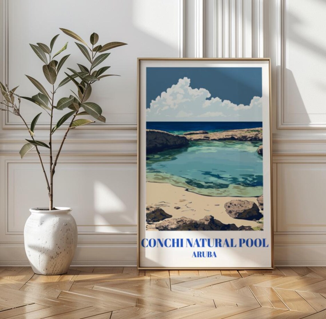 Conchi Natural Pool Aruba Caribbean Cove Vintage Travel Style Poster