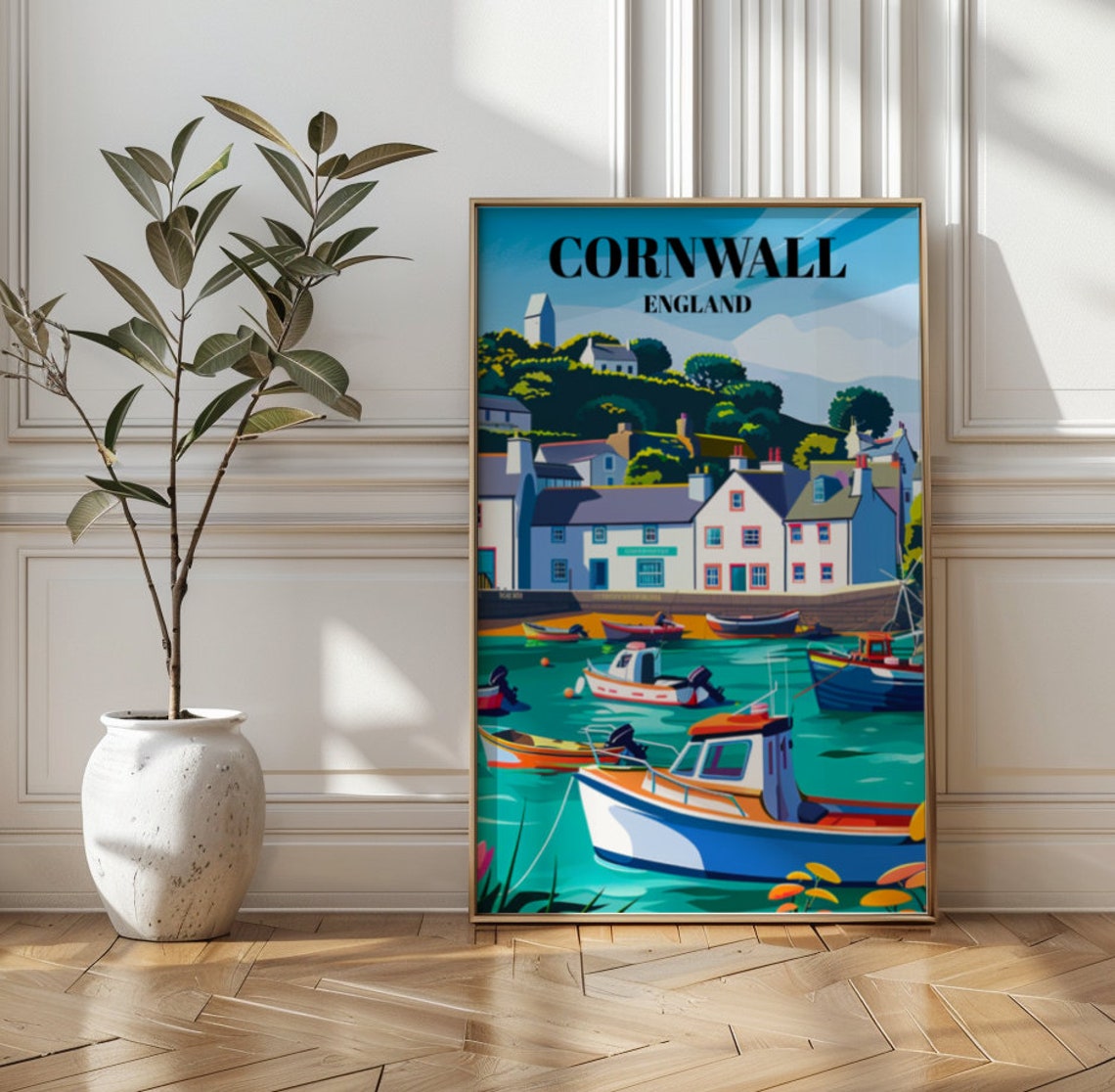 Looe Fishing Village Poster Cornwall Coastal Art Nautical Decor