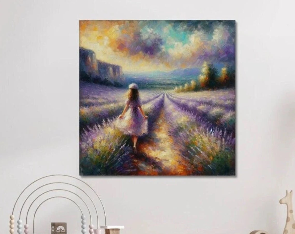 Girl in Lavender Field Impressionist Purple Provence Landscape Poster