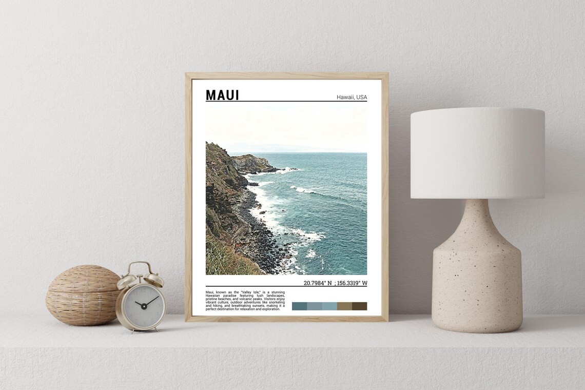 Maui Hawaii Rocky Coastline Turquoise Waves Cliffs Photo Poster - Image 2
