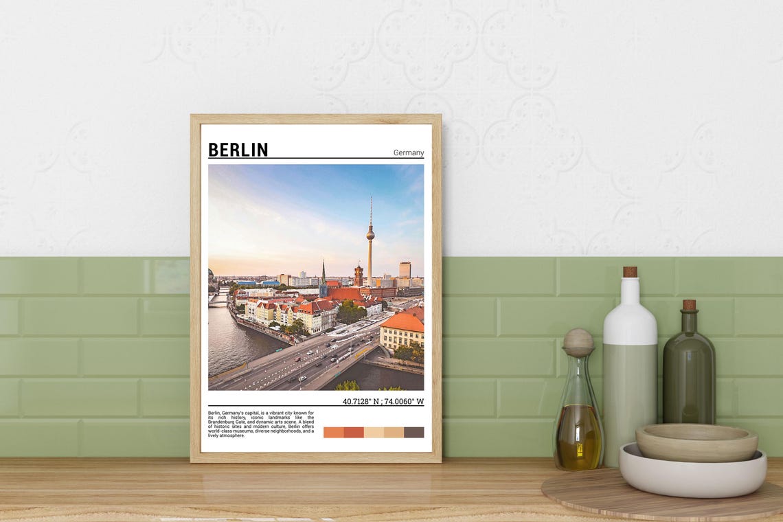 Berlin Germany TV Tower Skyline River Sunset Cityscape Travel Poster - Image 3