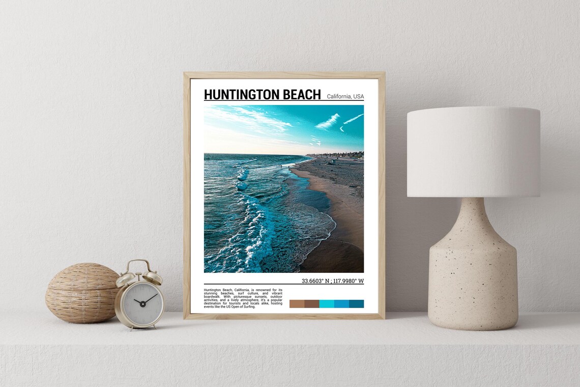 Huntington Beach California Surf Waves Shoreline Sunset Travel Poster - Image 2
