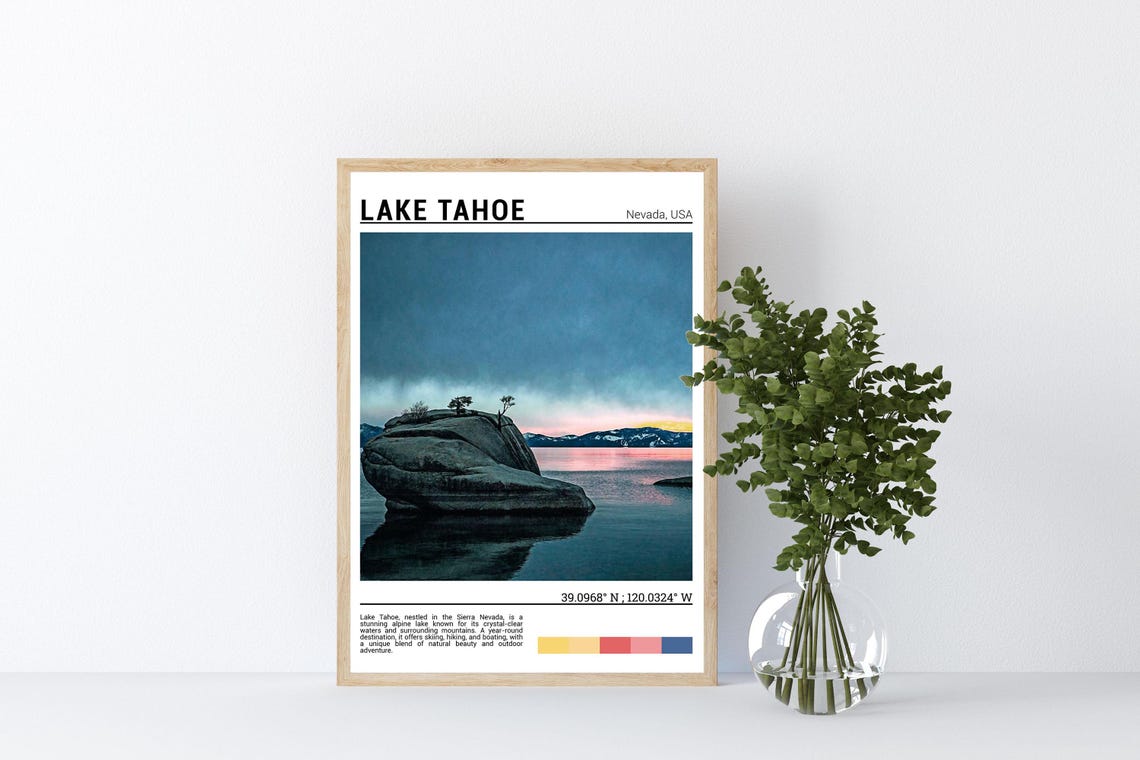 Lake Tahoe Travel Poster Lake Tahoe Wall Art Lake Tahoe Poster Print Lake Tahoe Photo Lake Tahoe Decor Nevada Usa - Image 4