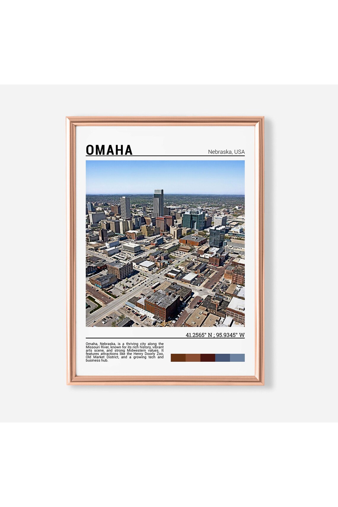 Omaha Nebraska Downtown Aerial Cityscape Heartland Travel Poster