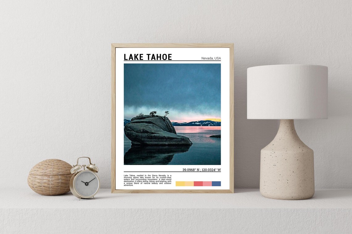 Lake Tahoe Nevada Bonsai Rock Sunset Alpine Lake Photo Poster - Image 2