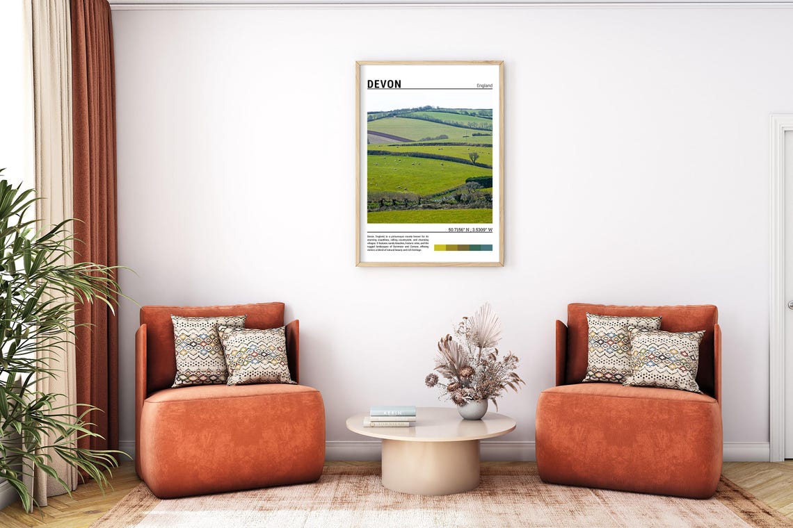 Devon England Rolling Green Hills Sheep Pasture Countryside Poster - Image 7