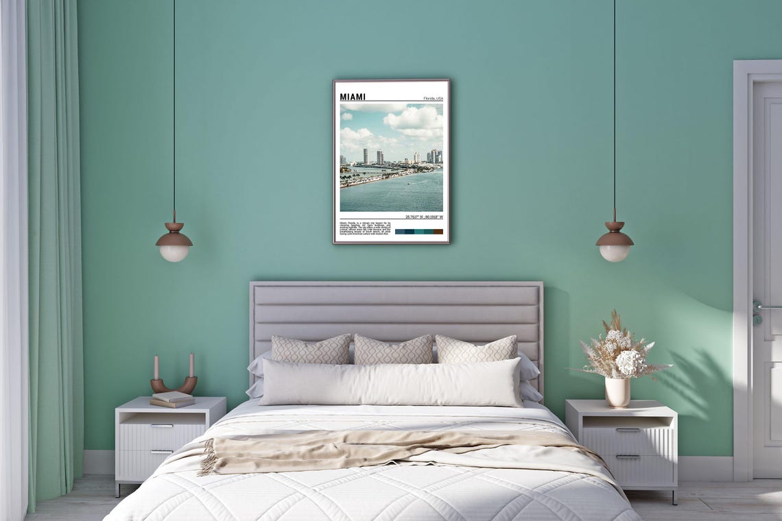 Miami Florida Biscayne Bay Skyline Across Blue Water View Poster - Image 5