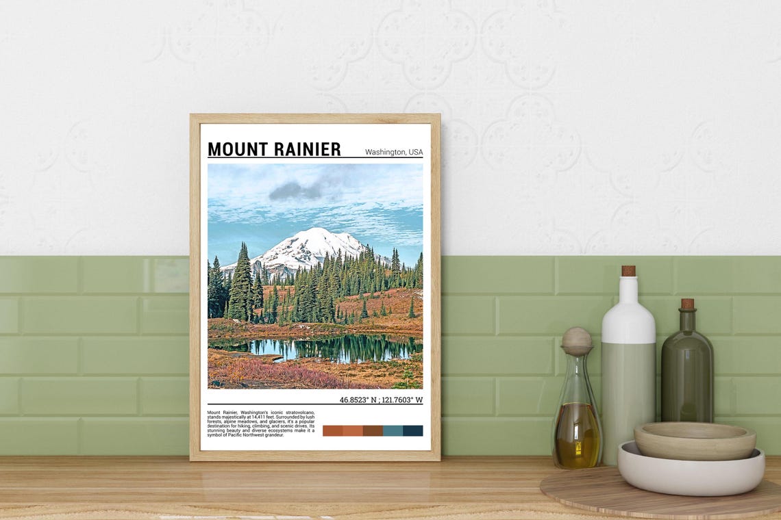 Mount Rainier Washington Snow Peak Alpine Lake Reflection Poster - Image 3