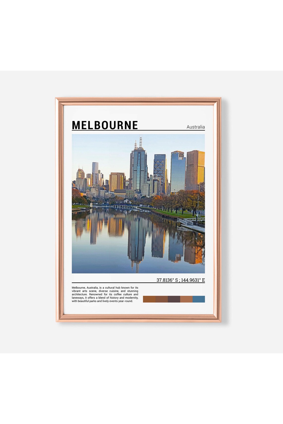 Melbourne Australia City Skyline Yarra River Sunrise Reflection Travel Poster
