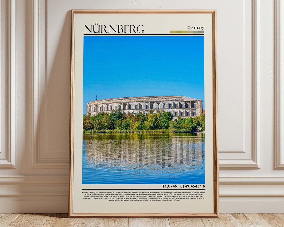 Nurnberg Germany Congress Hall Lake Reflection Travel Poster