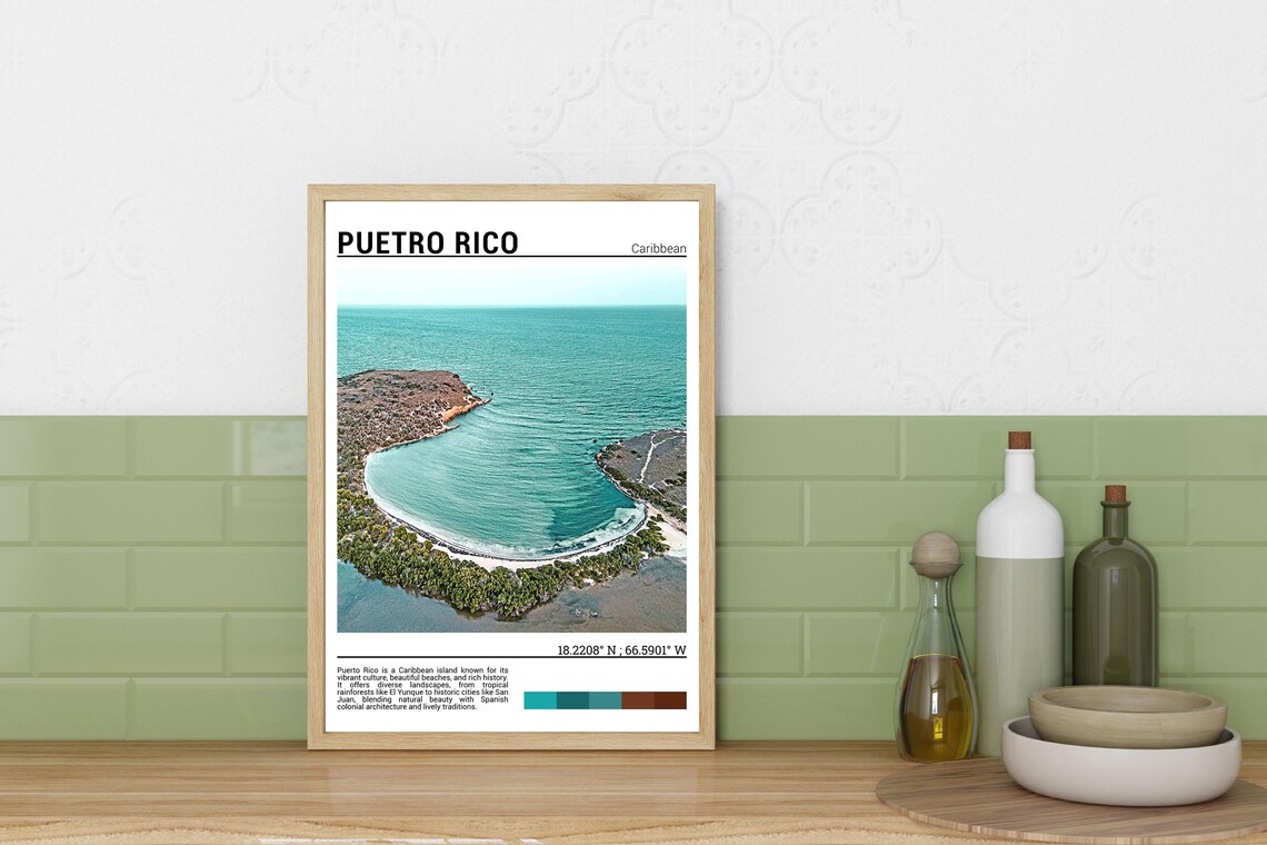 Puerto Rico Caribbean Coast Turquoise Bay Aerial Photo Poster - Image 3