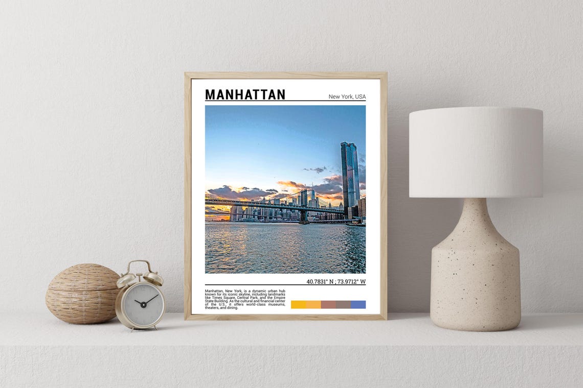 Manhattan New York City Bridge Skyline Sunset East River View Poster - Image 2