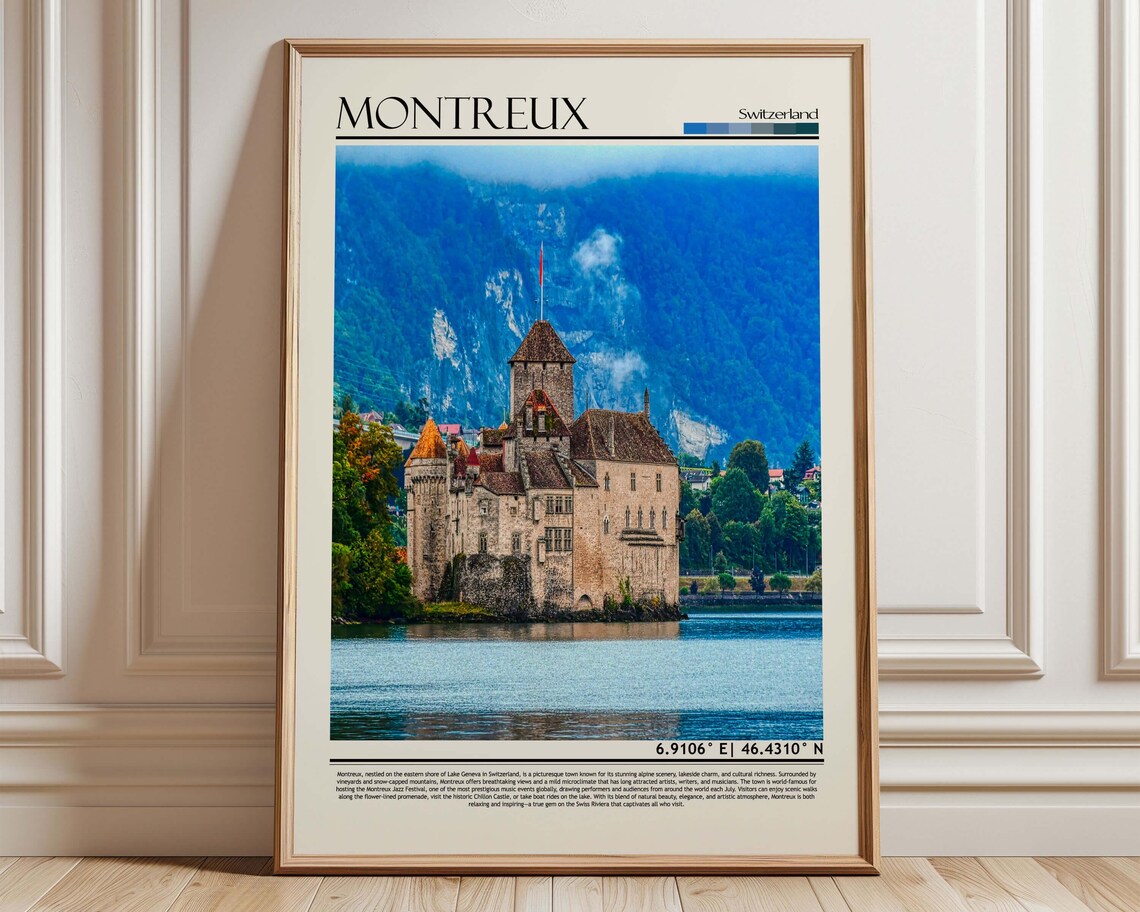Montreux Switzerland Chillon Castle Lake Geneva View Travel Poster
