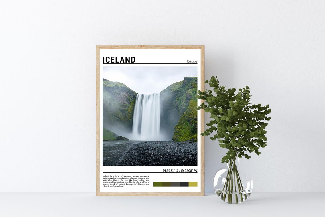 Iceland Skogafoss Waterfall Misty Green Cliffs Nature Poster - Image 4