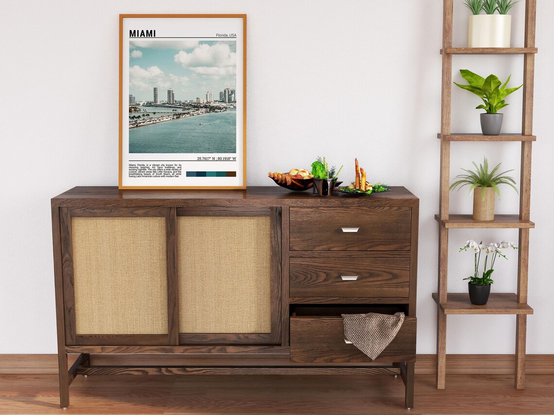 Miami Florida Biscayne Bay Skyline Across Blue Water View Poster - Image 6