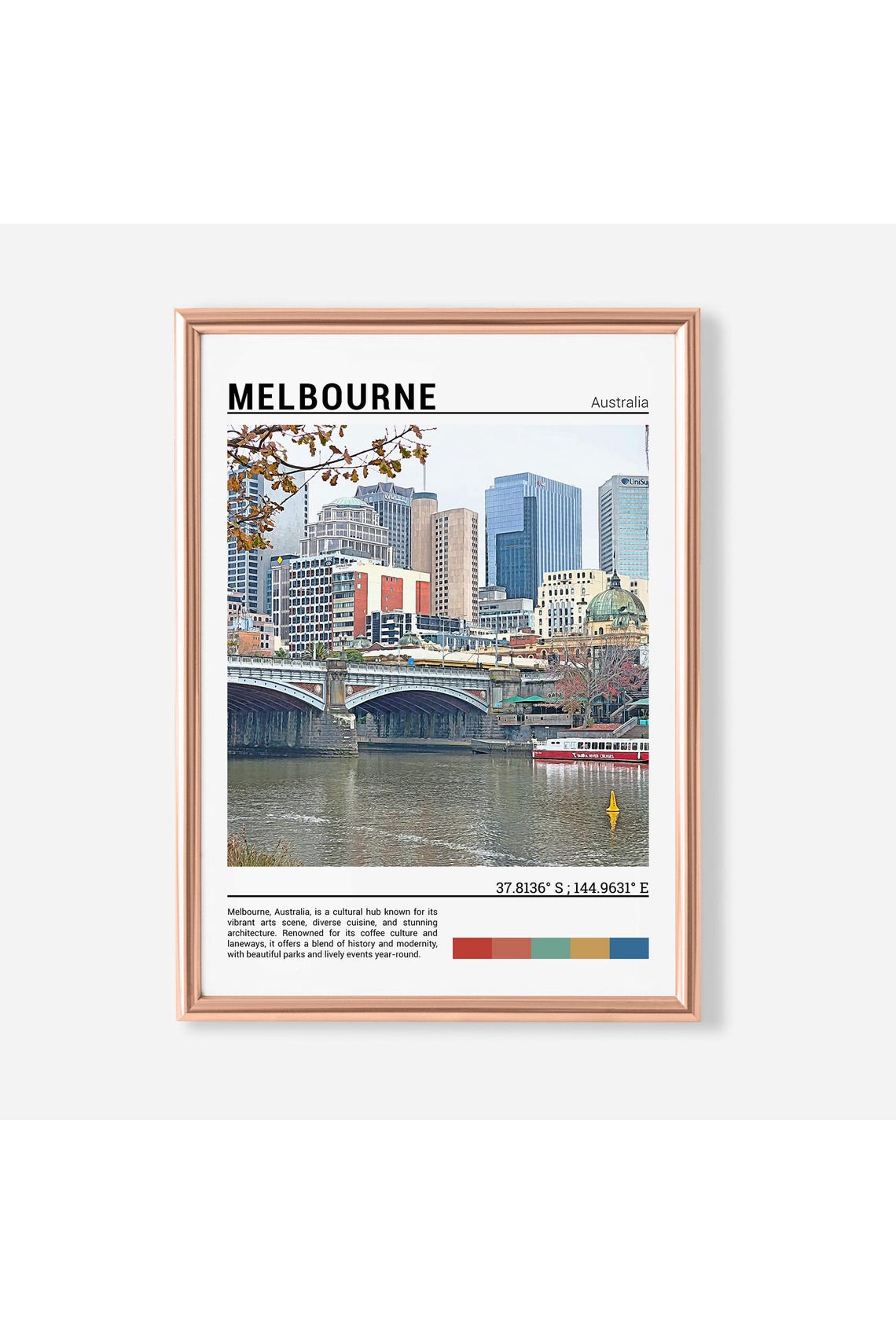 Melbourne Australia Princes Bridge Yarra River City View Travel Poster