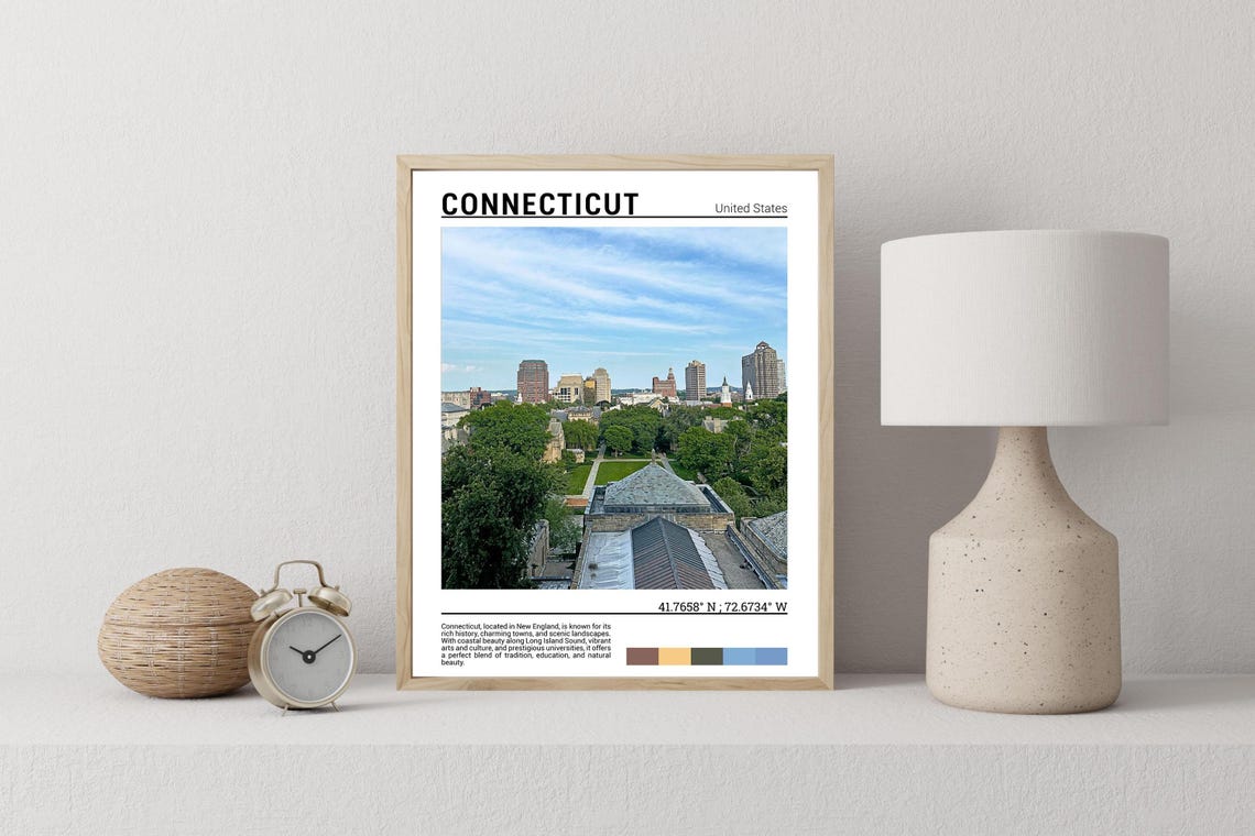 Connecticut Historic Campus Green Summer Skyline View Poster - Image 2
