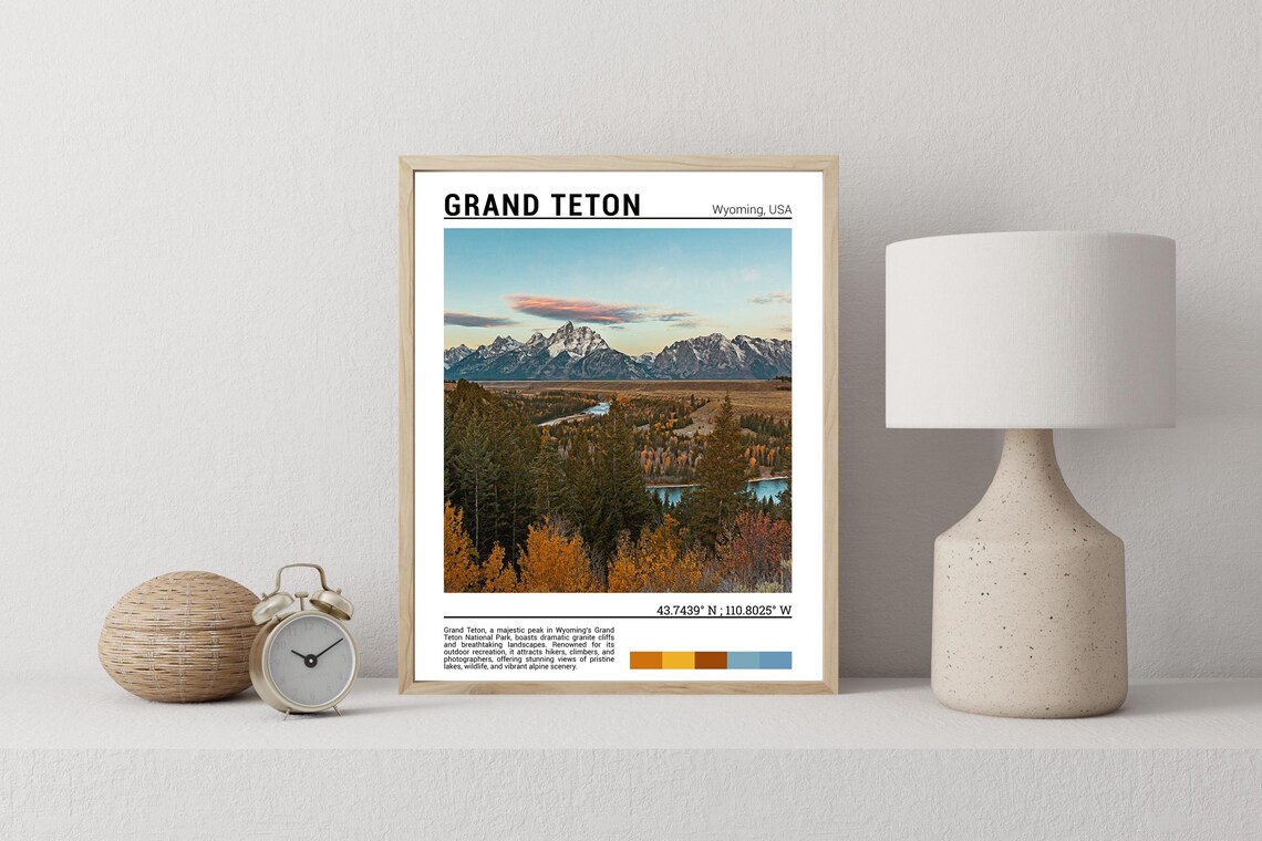 Grand Teton Wyoming Autumn Mountain Peaks Forest Photo Poster - Image 2