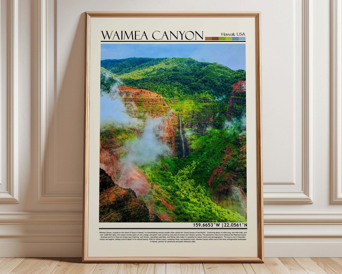 Waimea Canyon Hawaii Travel Poster, USA Wall Art