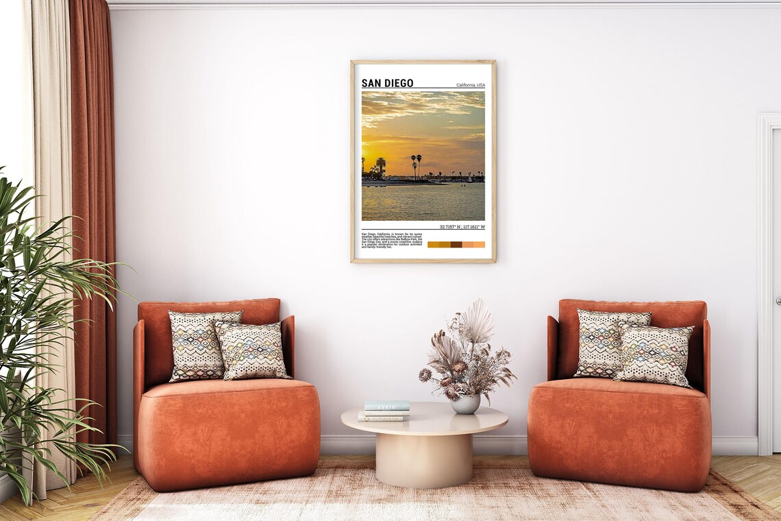 San Diego California Sunset Bay Palm Trees Marina View Travel Poster - Image 7