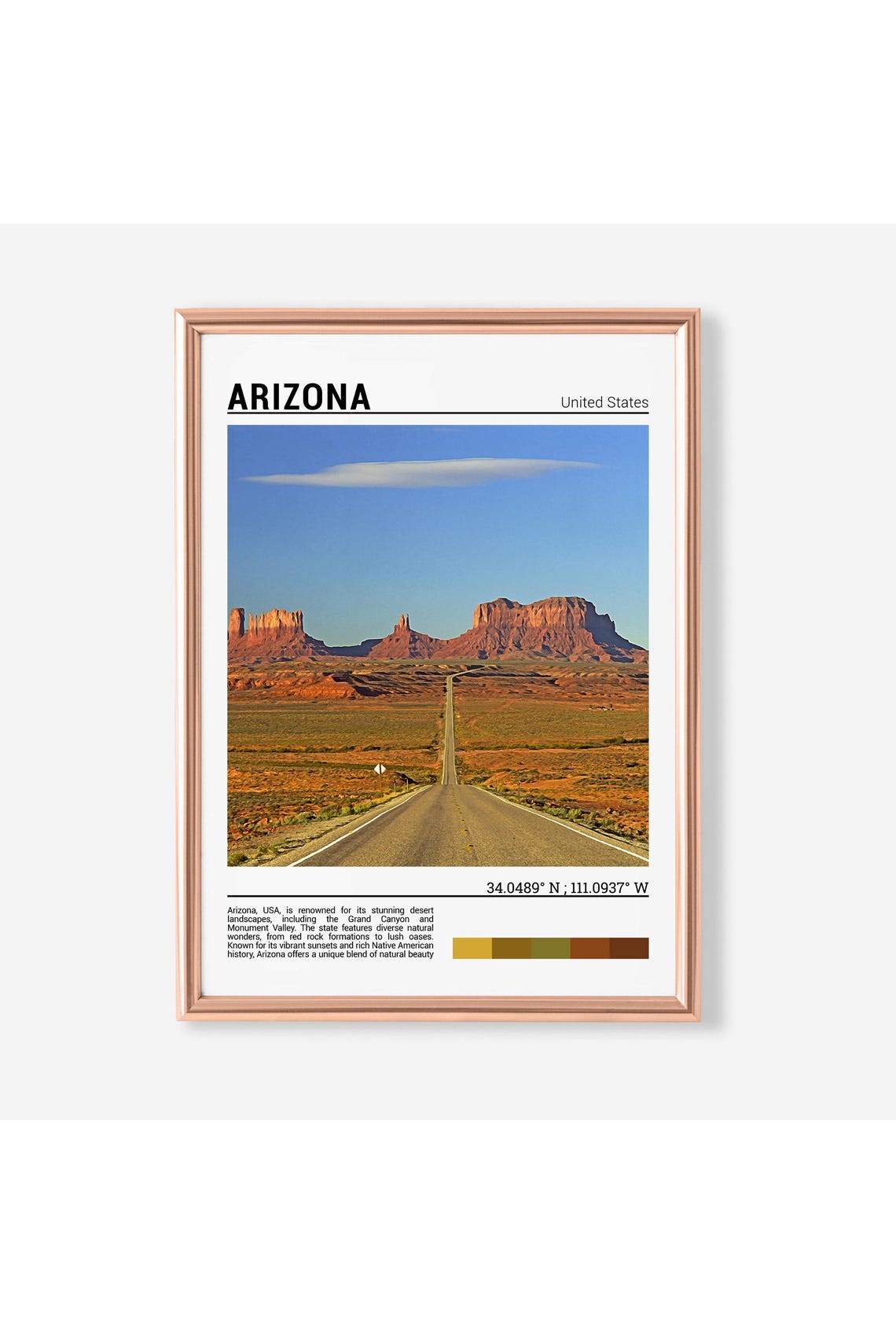 Arizona Monument Valley Desert Highway Red Rock Mesas Travel Poster