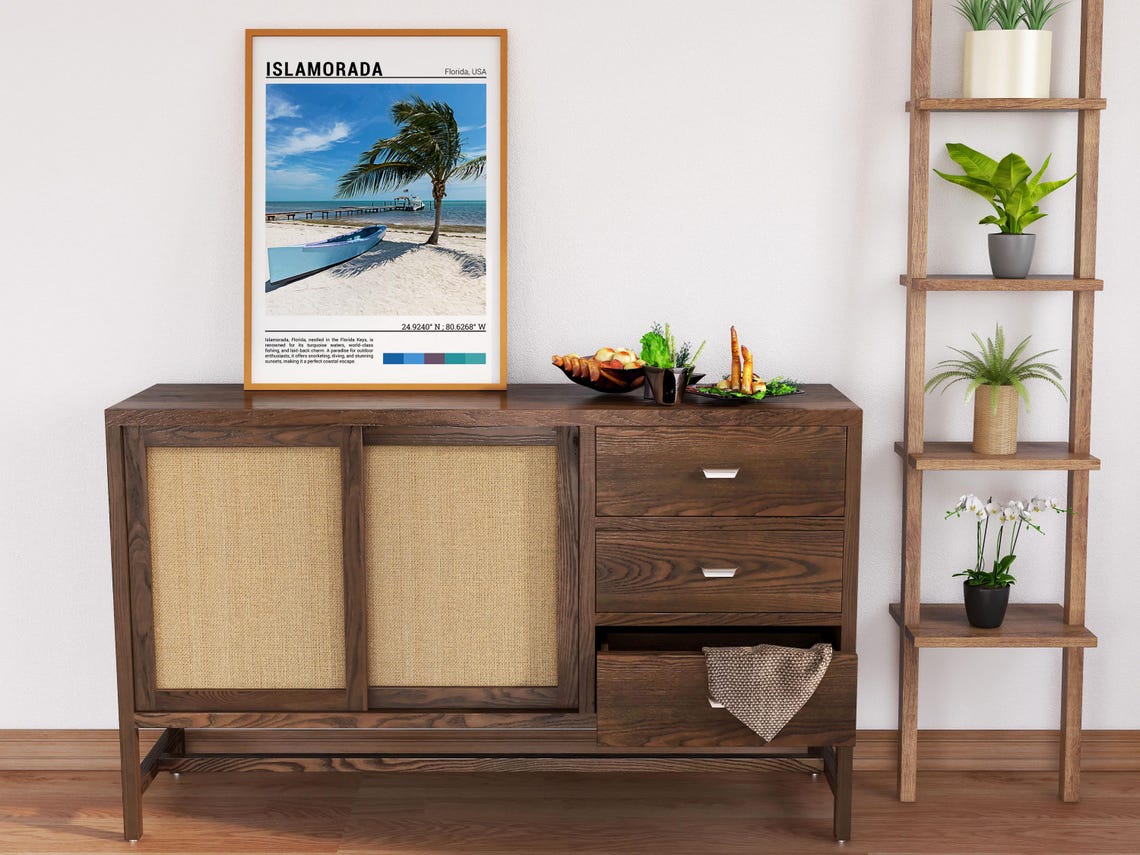 Islamorada Florida Keys Sunny Palm Tree Canoe Beach Pier Poster - Image 6