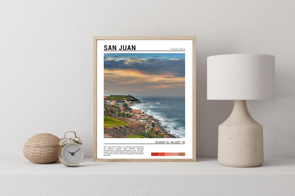 San Juan Puerto Rico Old Town Coastline Fortress Sunset Travel Poster - Image 2