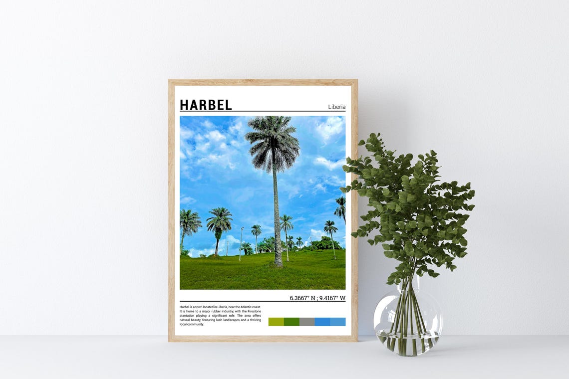 Harbel Liberia Tall Palm Trees Green Field Tropical Sky Scene Poster - Image 4