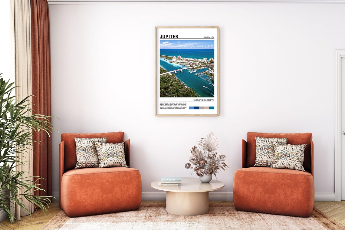 Jupiter Florida Aerial Inlet Marina Bridge Coastal Town Travel Poster - Image 7