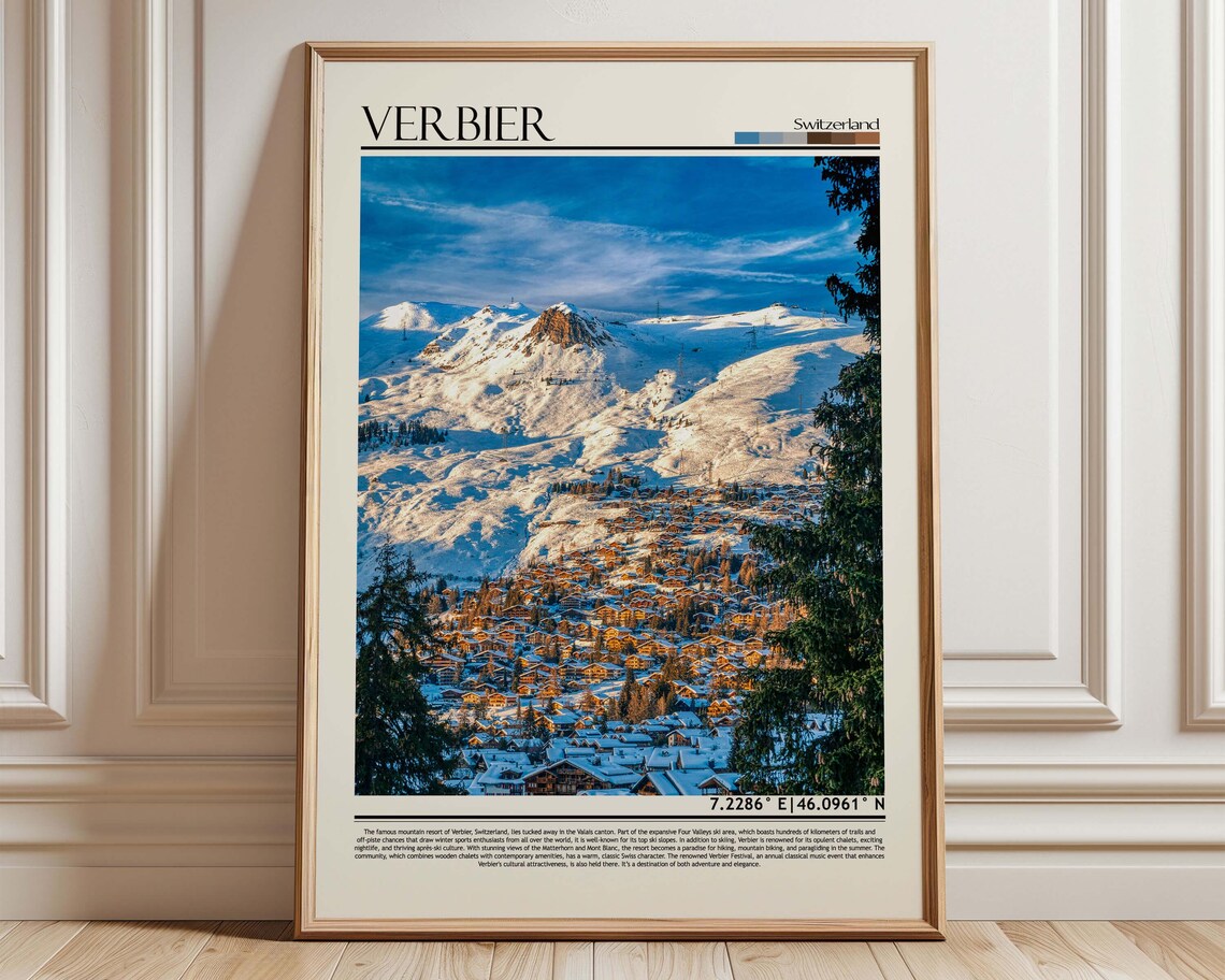 Verbier Switzerland Snowy Ski Resort Village Night Travel Poster