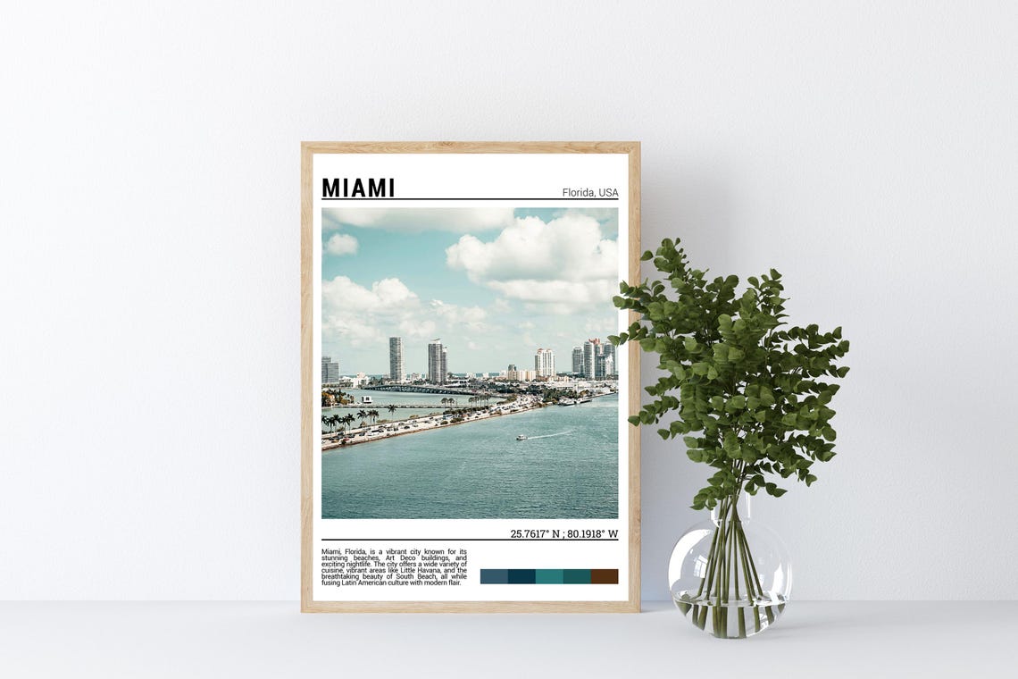 Miami Florida Biscayne Bay Skyline Across Blue Water View Poster - Image 4