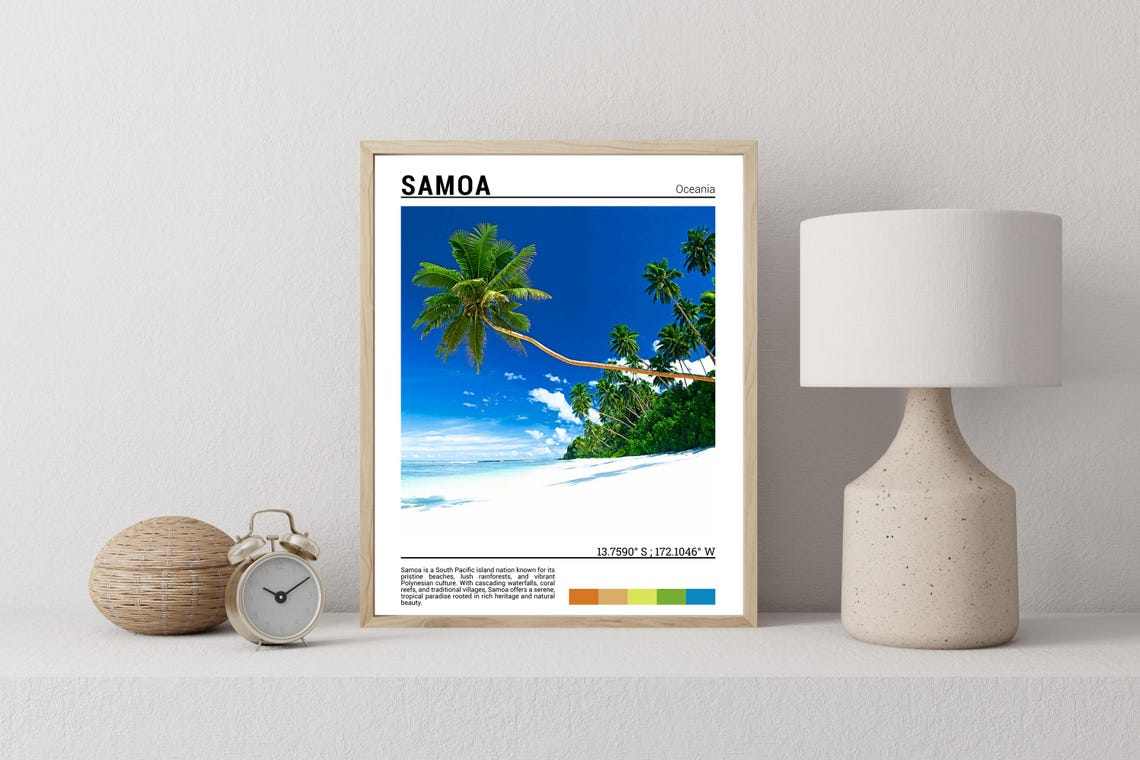 Samoa Oceania Leaning Palm Tree White Sand Beach Tropical Poster - Image 2