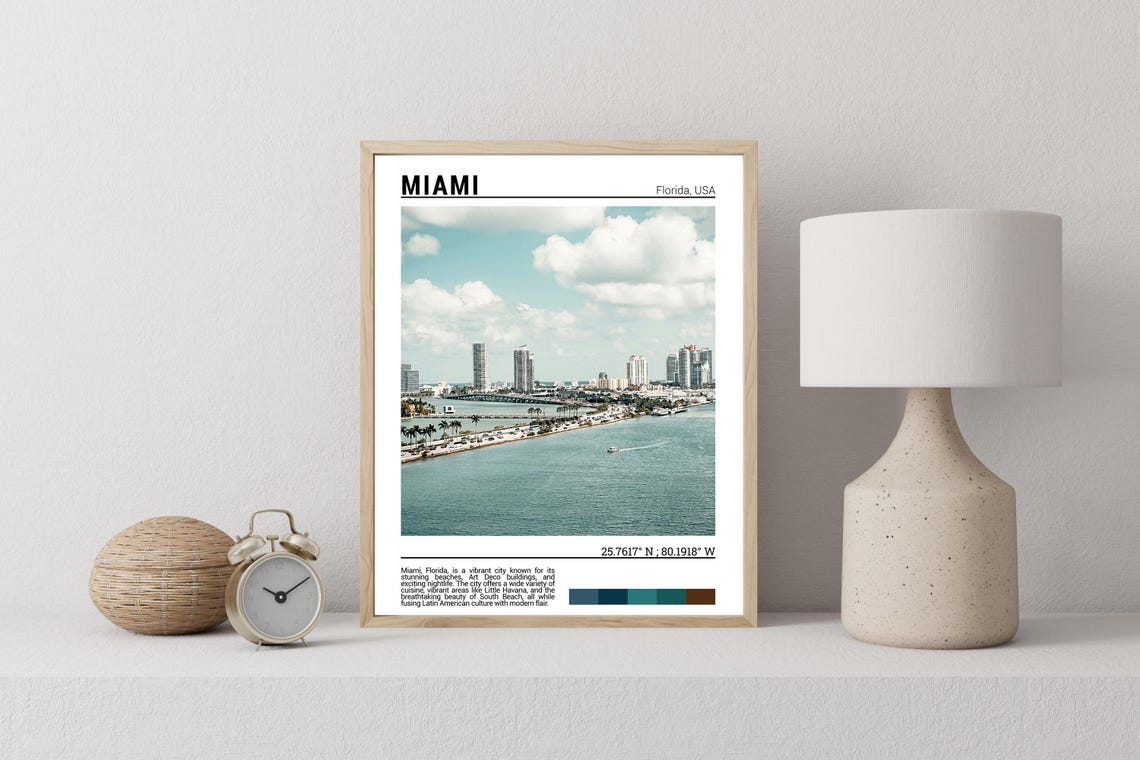 Miami Florida Biscayne Bay Skyline Across Blue Water View Poster - Image 2