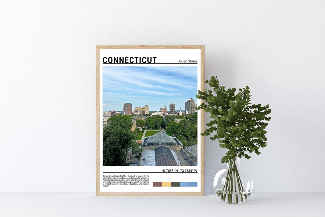 Connecticut Historic Campus Green Summer Skyline View Poster - Image 4