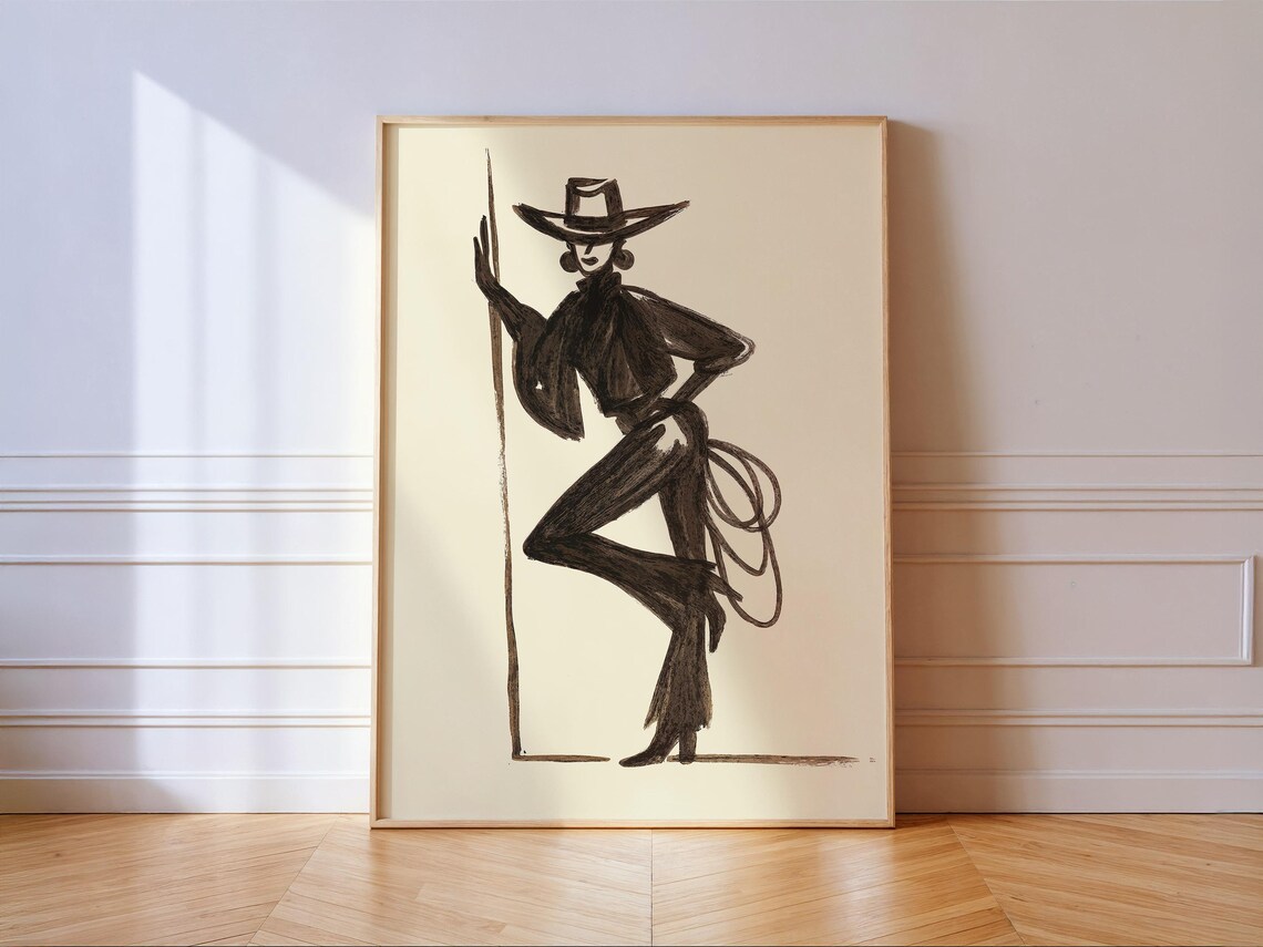Cowgirl Lasso Silhouette Art Print, Modern Western