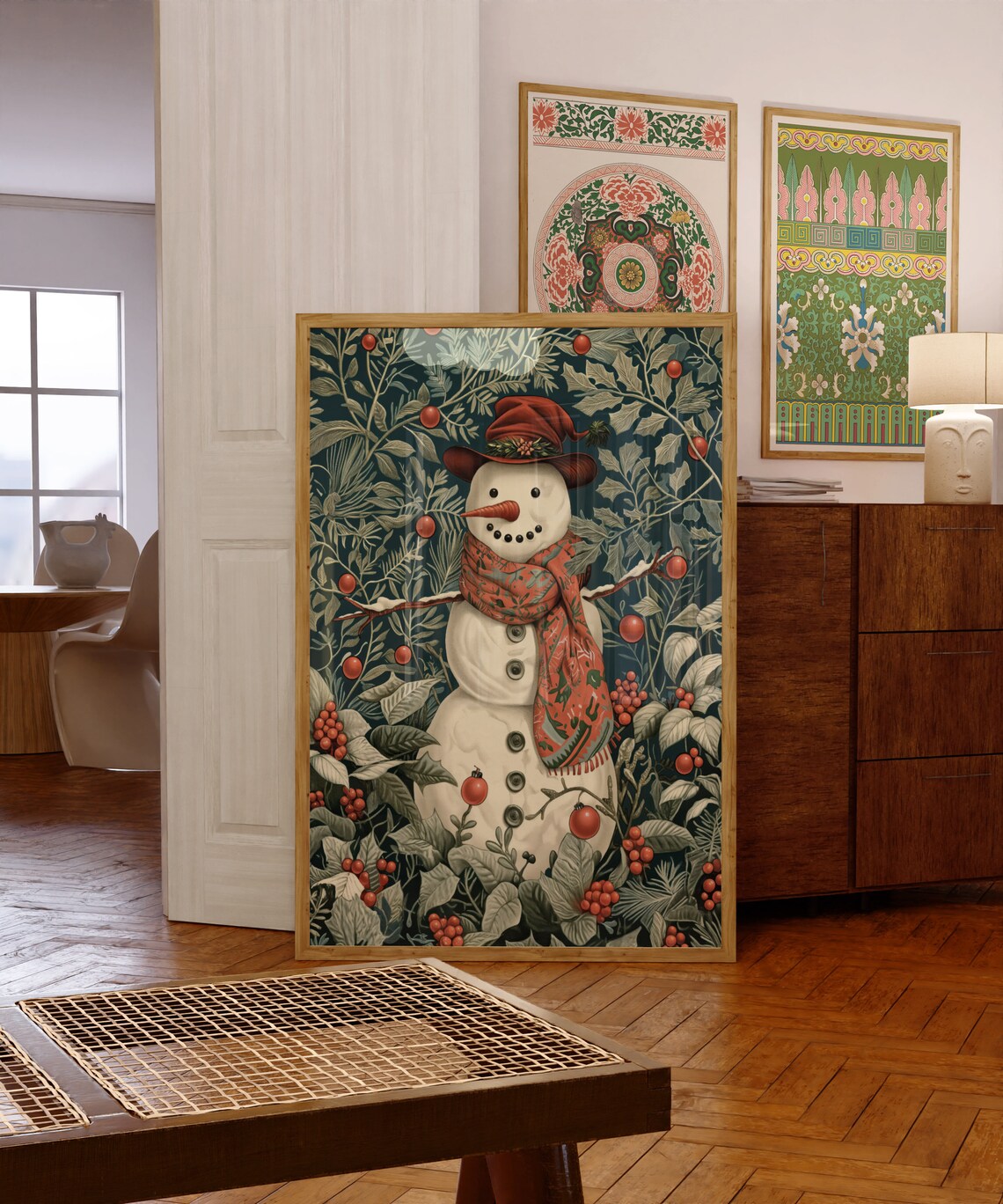 William Morris Snowman Vintage Christmas Art Print