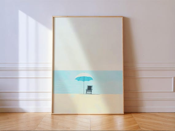 Minimalist Coastal Print Pastel Blue Seascape Boho Wall Art