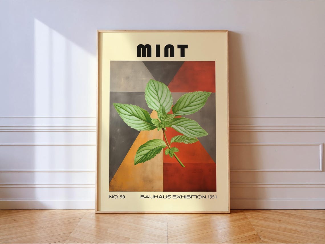 Mint Bauhaus Exhibition 1951 Botanical Geometric Kitchen Poster