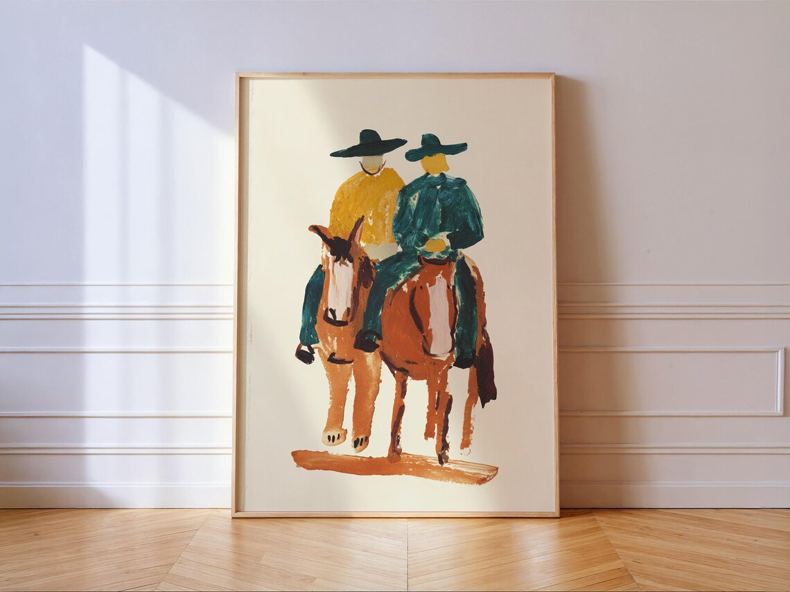 Abstract Cowboys On Horses, Modern Western Art Print