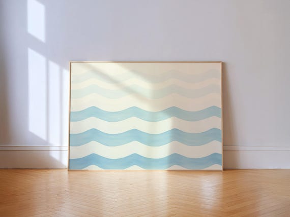 Abstract Waves Print, Pastel Blue Coastal Art