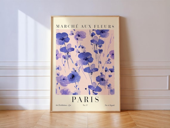Paris Flower Market Poster, Floral Travel Art Print