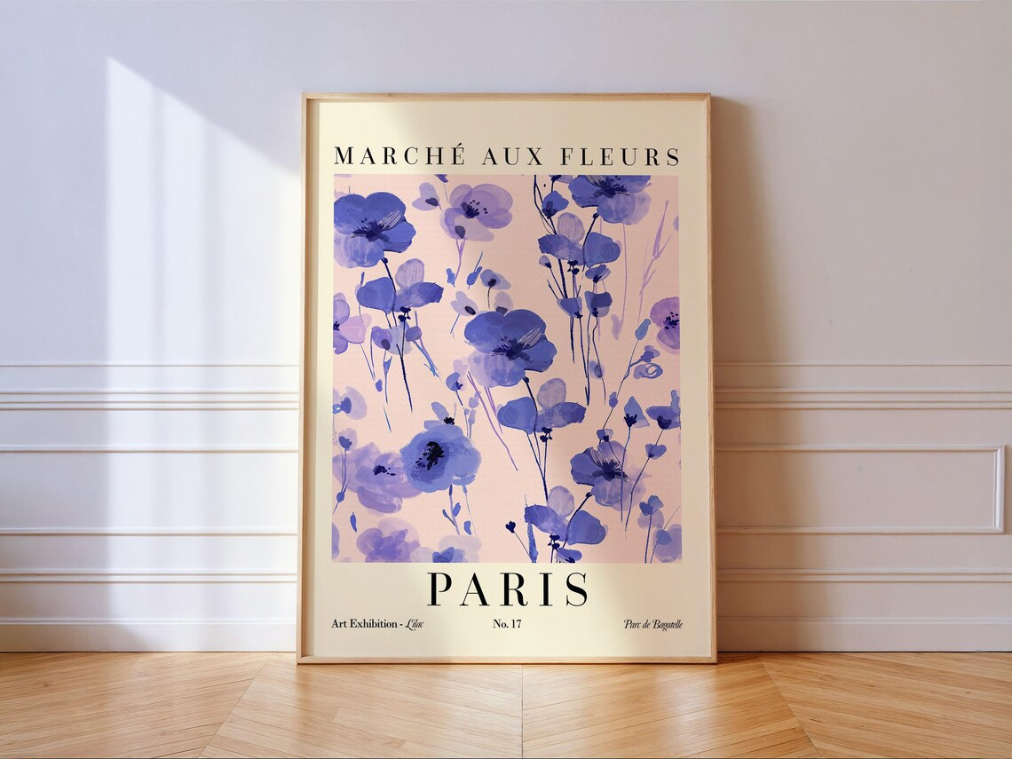 Paris Flower Market Poster, Floral Travel Art Print