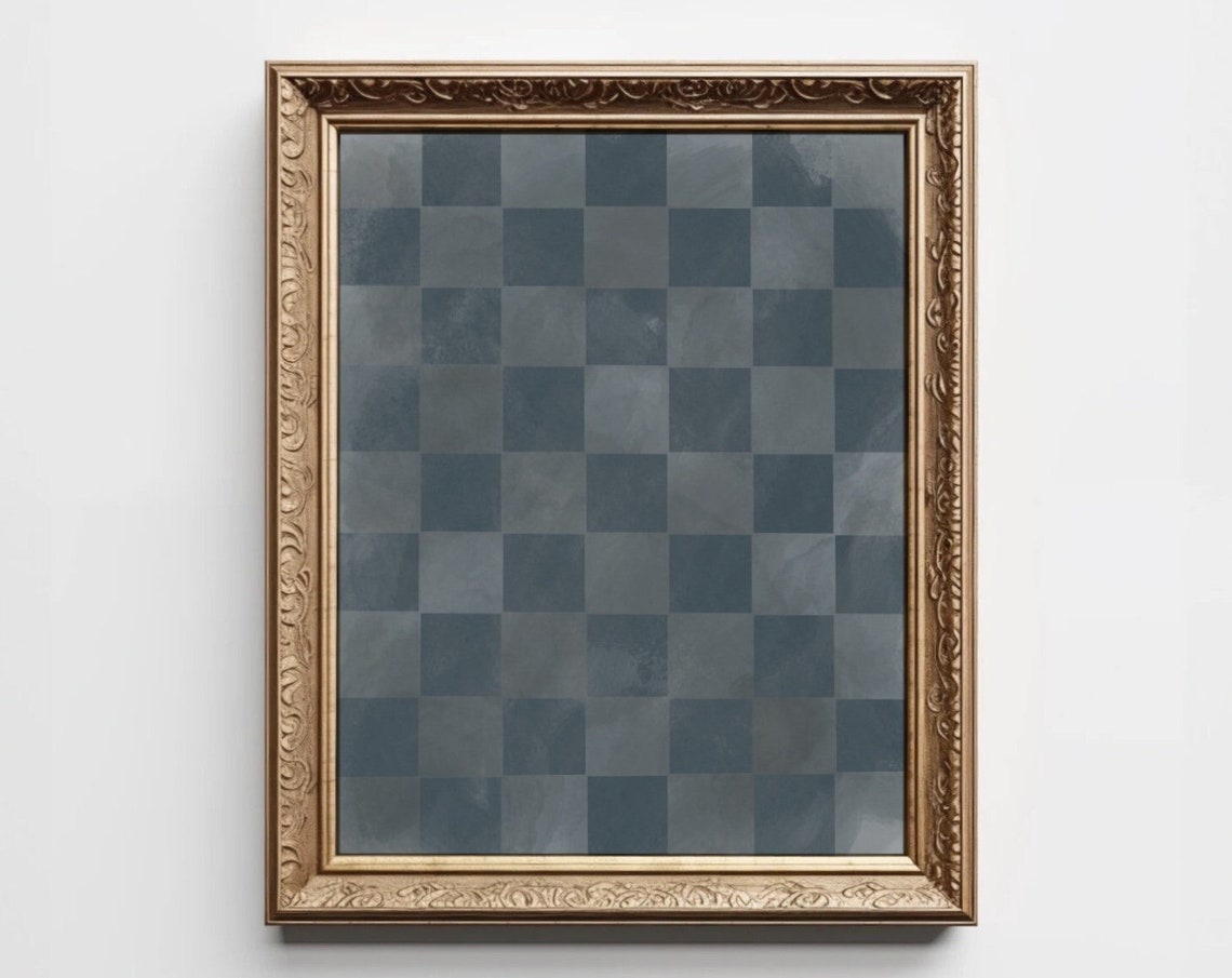 Slate Blue Checkered Watercolor Pattern Minimalist Modern Poster